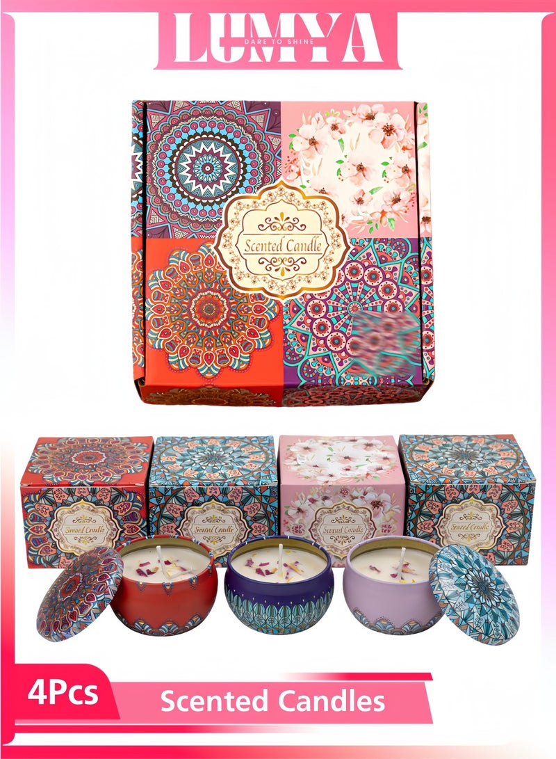 LUMYA 4 Pack Scented Candles Gift Set, Aromatherapy Candles, Various Fragrances Jar Candles, Natual Soy Candles Gifts for Anniversary, Birthday, Mother's Day,15 Hours Duration per Candle, Relaxing Stress Relief Aroma Home Best Gift for Women, Smokeless Relaxing Candles for Home Bath Yoga Meditation（Rose Lavender Jasmine Bluebell） - Image 1